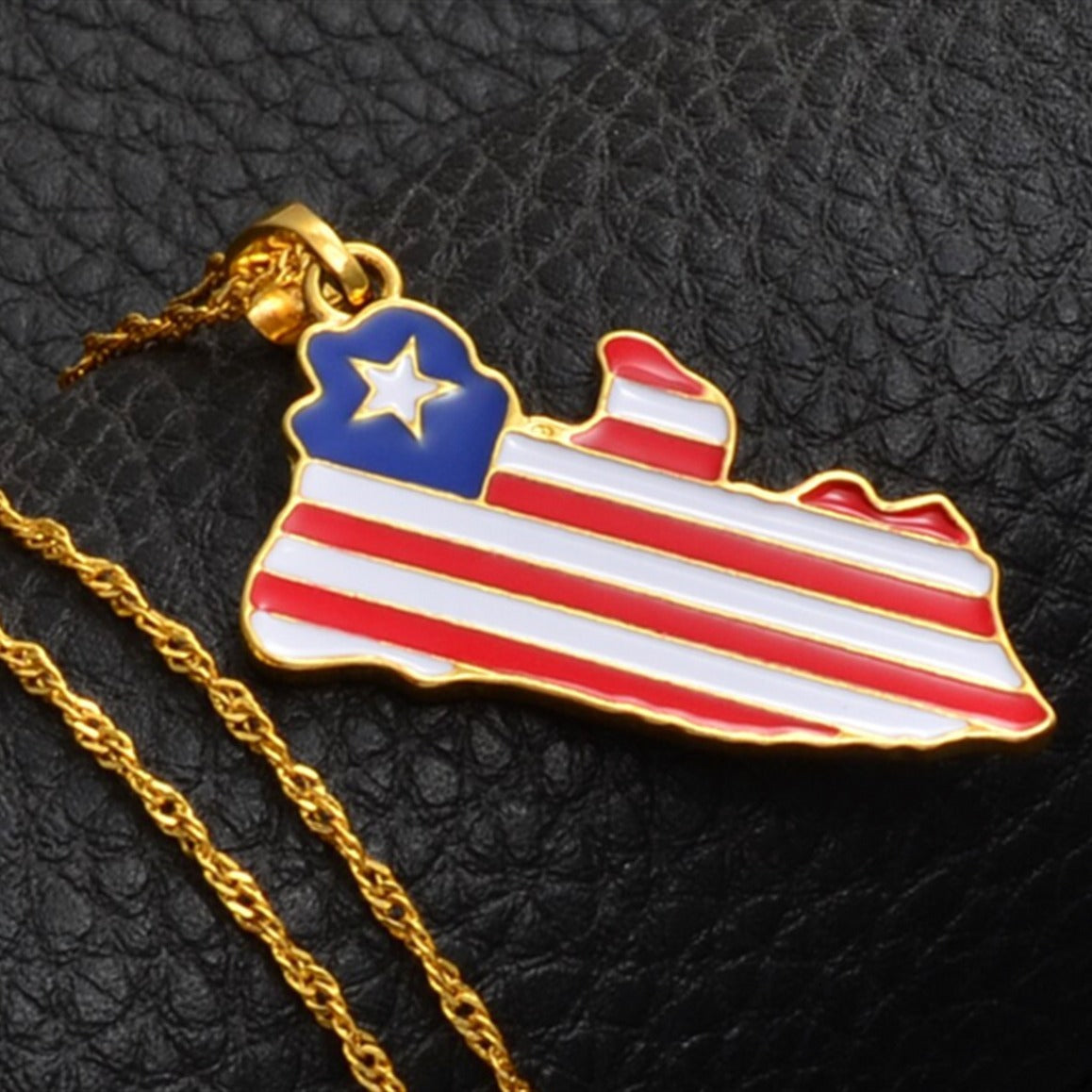 Wholesale Stainless Steel Africa Liberia Map Flag Pendant Necklace