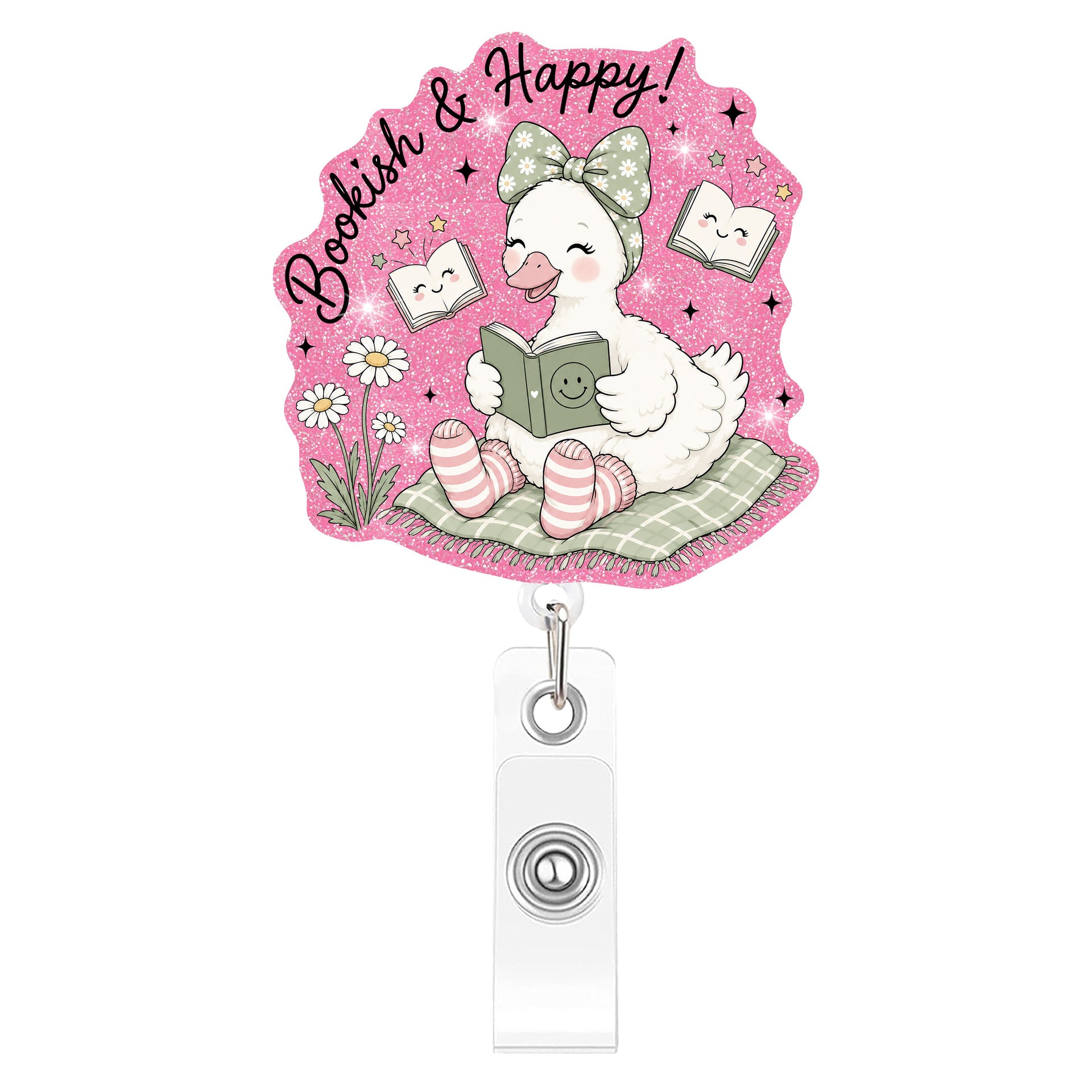Wholesale Plastic Retractable Badge Clip Pink Goose Design Stylish Office ID Card Holder And Everyday Work Accessory