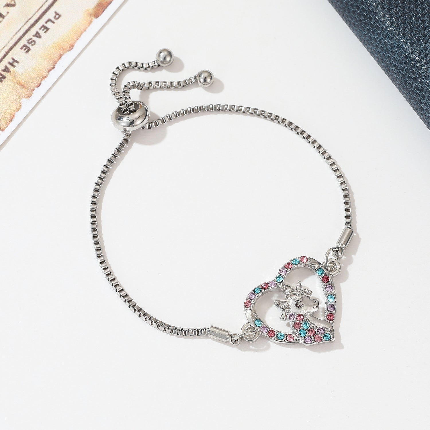 Wholesale  Cartoon Rainbow Love Unicorn Necklace Earrings Ring Bracelet Set