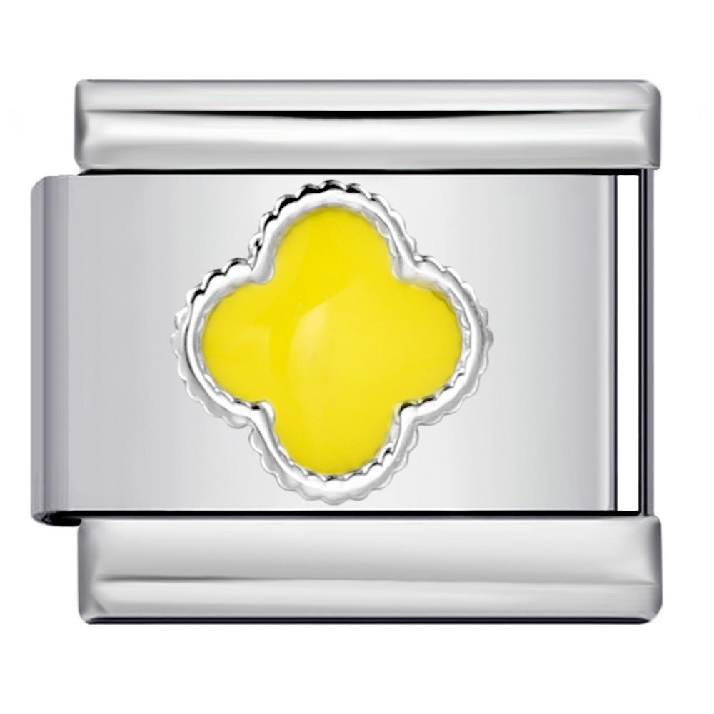 Wholesale Italian Charm Bracelet 9mm DIY Splicing Removable Colored Oil Drop Four-Leaf Clover Stainless Steel Composable Bracelet