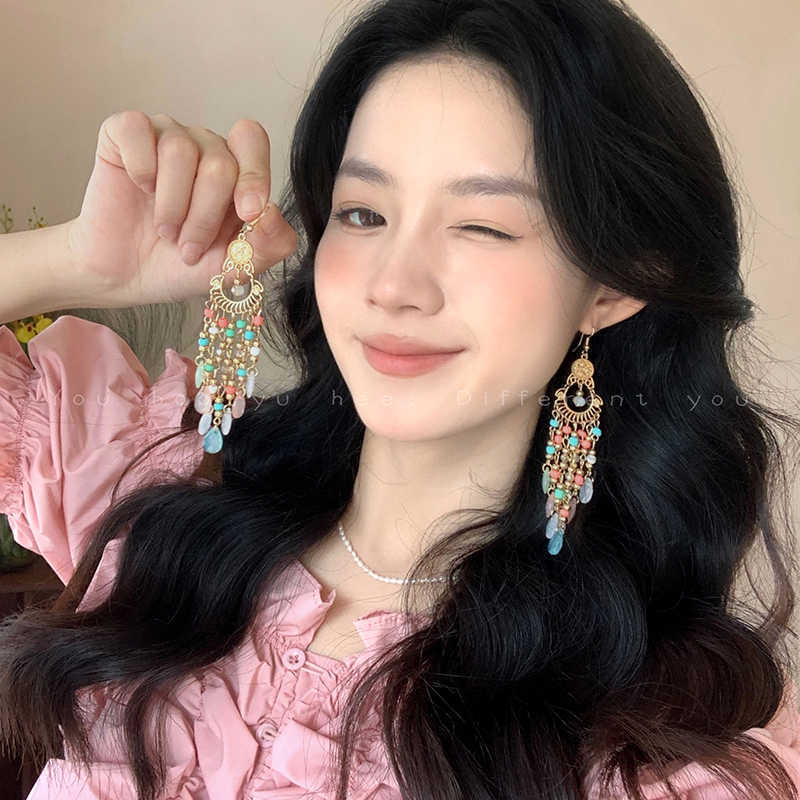 Wholesale Alloy Electroplated Long Tassel Earrings Bohemian Style Fashion Accessory Boutique Resale