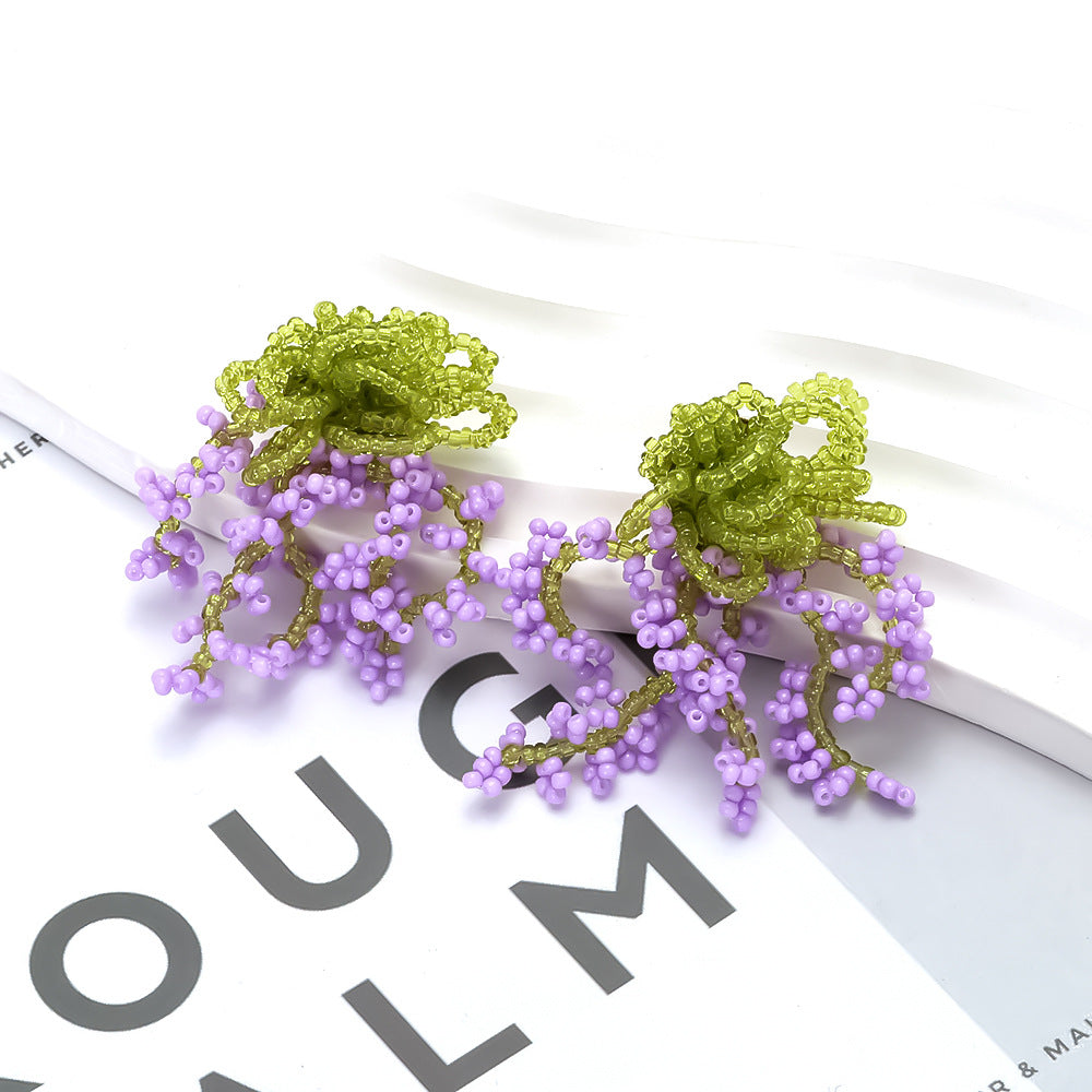 Wholesale Exaggerated Handmade Beaded Tassel Earrings Flower Earrings