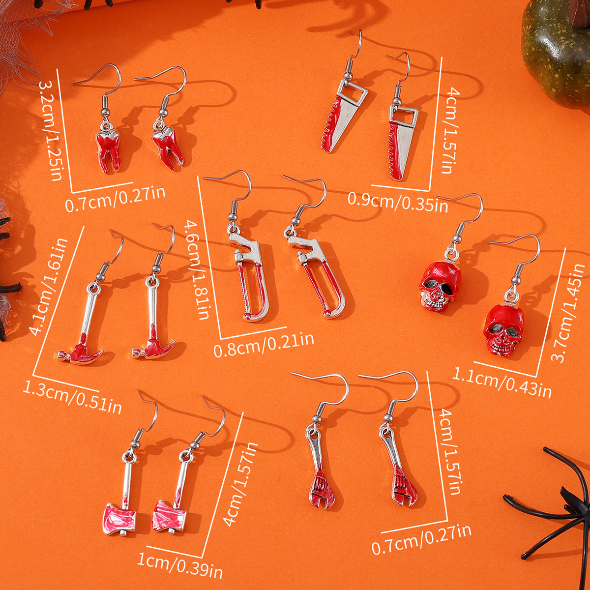 Wholesale  Dark Horror Bloody Skull Ax Saw Teeth Hammer Earrings Set