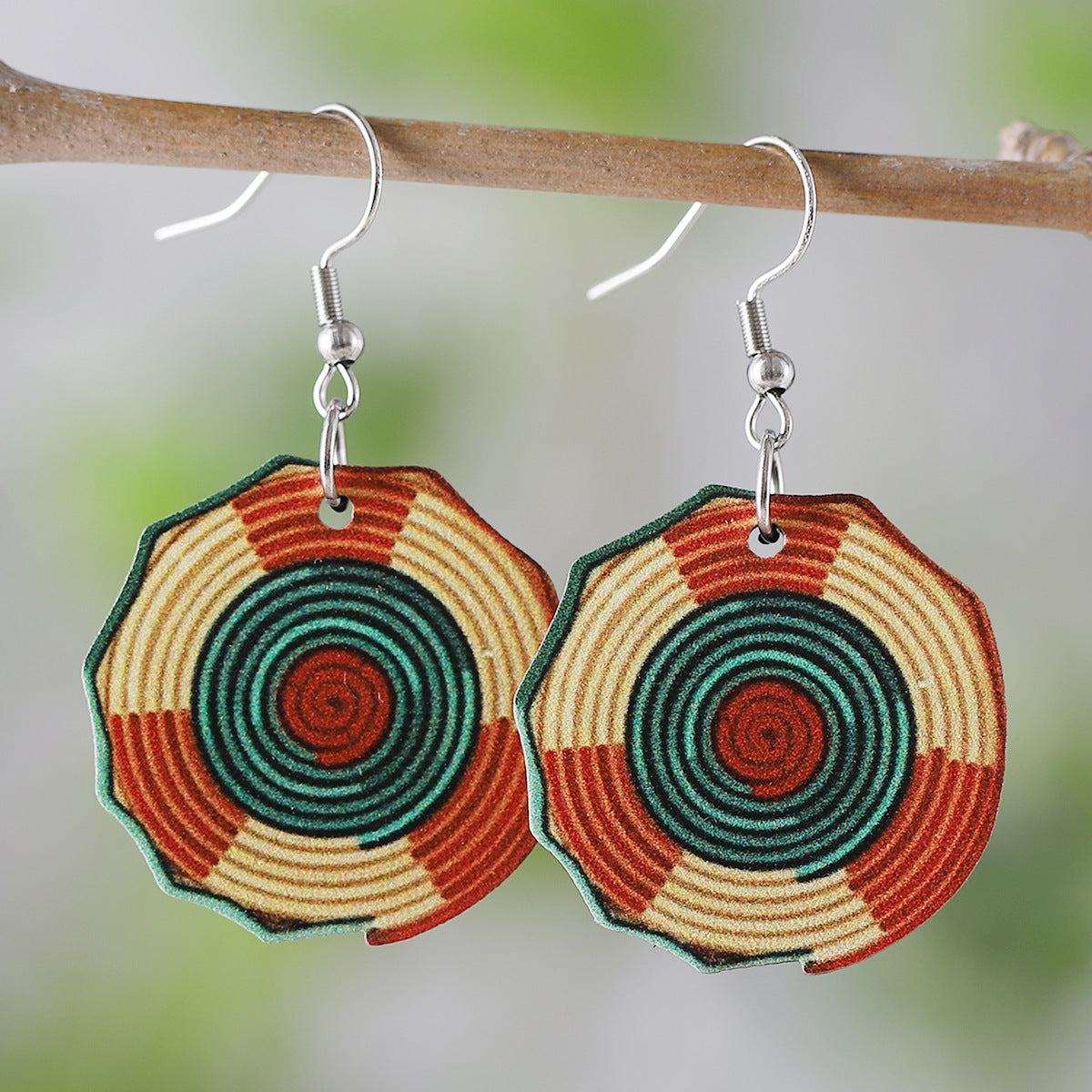 Wholesale Retro Girls Lantern Blue Oil Lamp Wooden Double Sided Earrings ACC-ES-ChuLian006