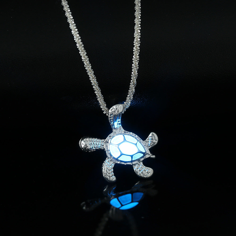 Wholesale Silver  ocean turtle oil drop luminous glowing shiny  cauliflower necklace
