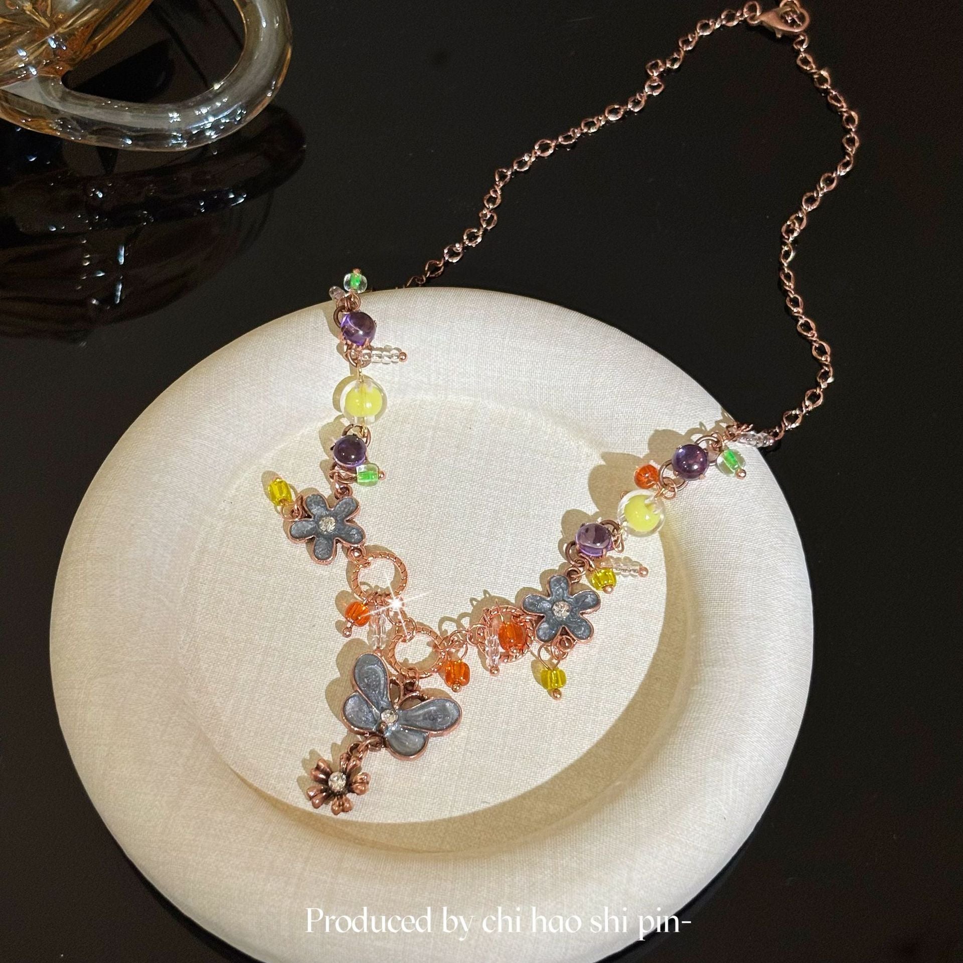 Wholesale  Retro Dopamine Butterfly Beaded Necklace