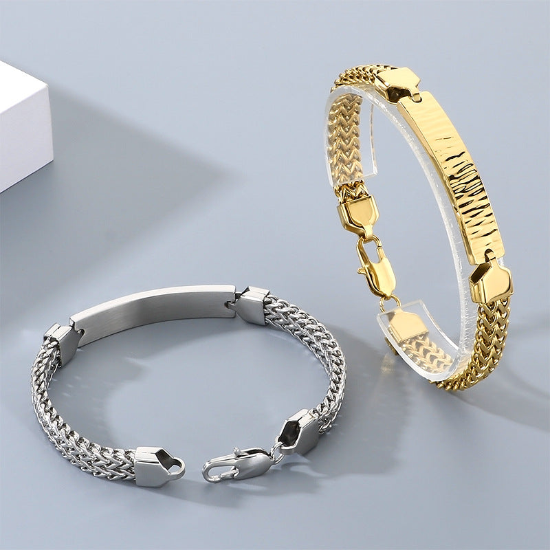 Wholesale Hip-Hop Style Double-Row Stainless Steel Curb Chain Men' s Bracelet with Textured Finish
