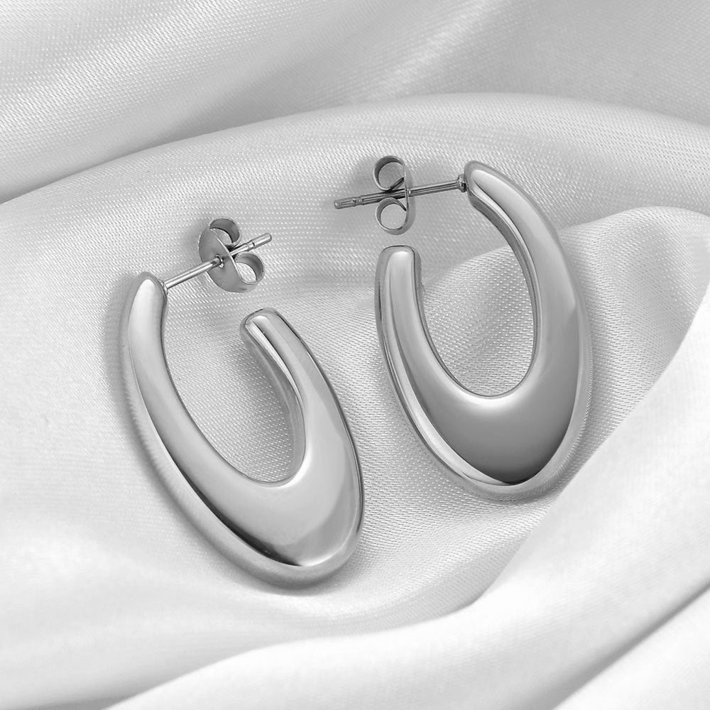 Wholesale  304 Titanium Steel Oval Earrings U-Shape Geometric 18K Gold Earrings