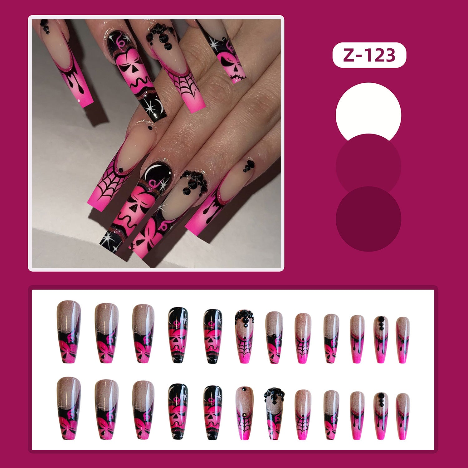 Wholesale 24 Pieces/box Pink Ghost Face Nails Kits Nail Stickers