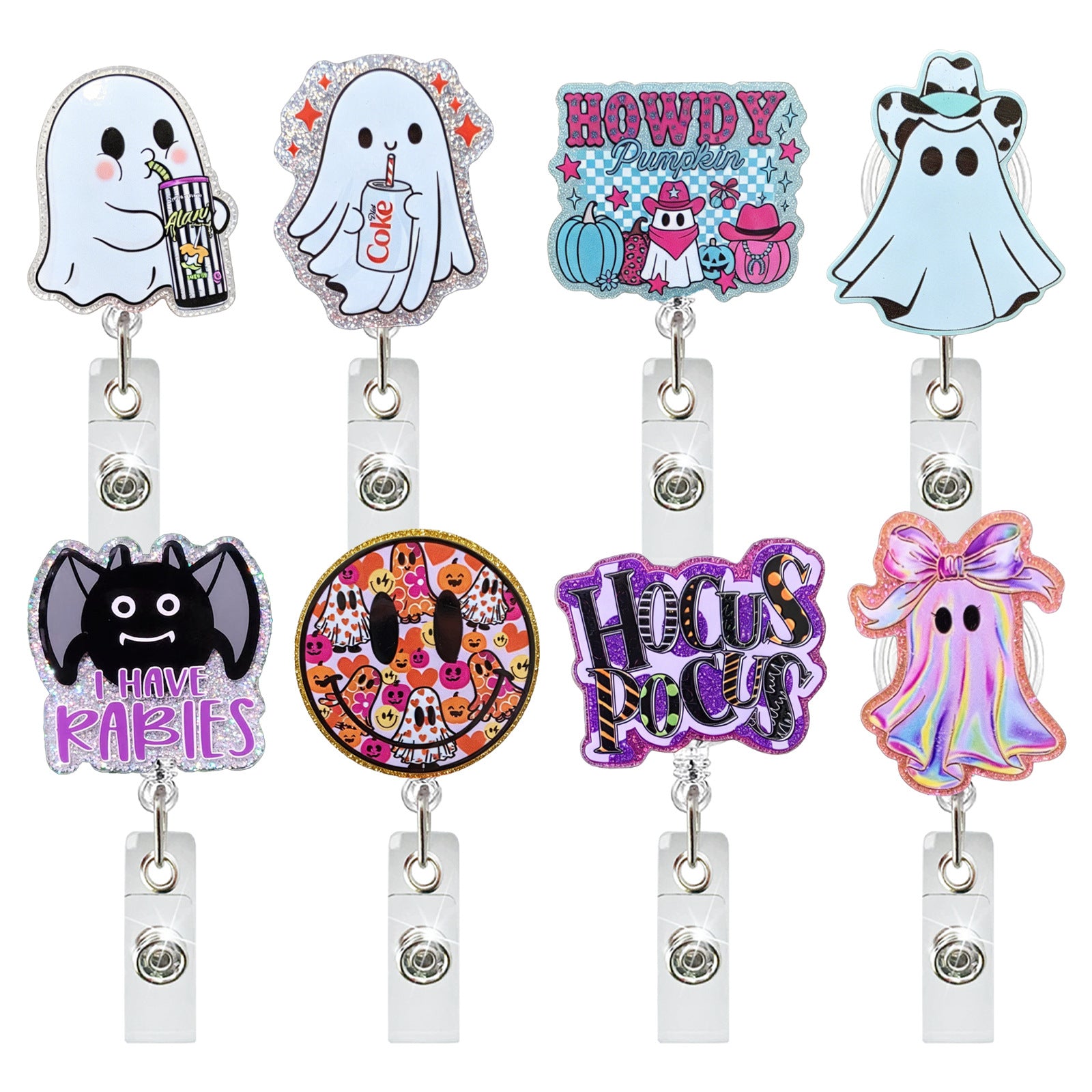 Wholesale Acrylic Ghost  Badge Reel Retractable ID Holder Gift