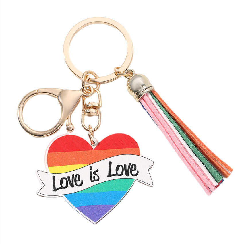 Wholesale LGBT Pride Month Rainbow Tassel Wooden Keychain ACC-KC-RongR041
