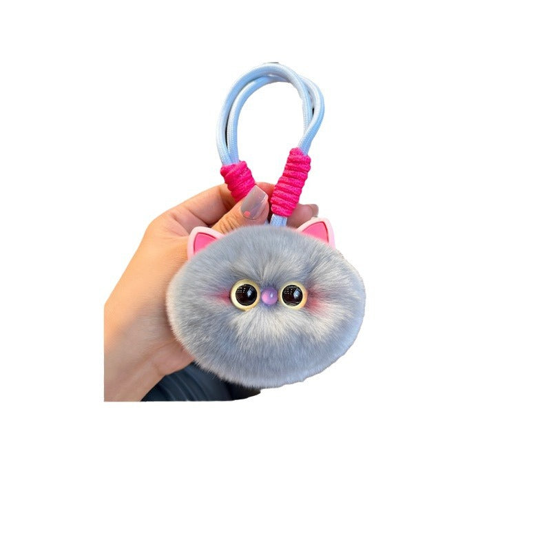 Wholesale Cute Rex Rabbit Hair Hand Rope Cat Keychains