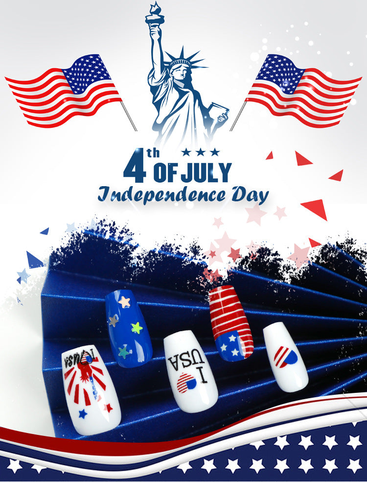Wholesale 24 Pieces/box American Independence Day Press-on Nails Kits ACC-NS-LeFan010