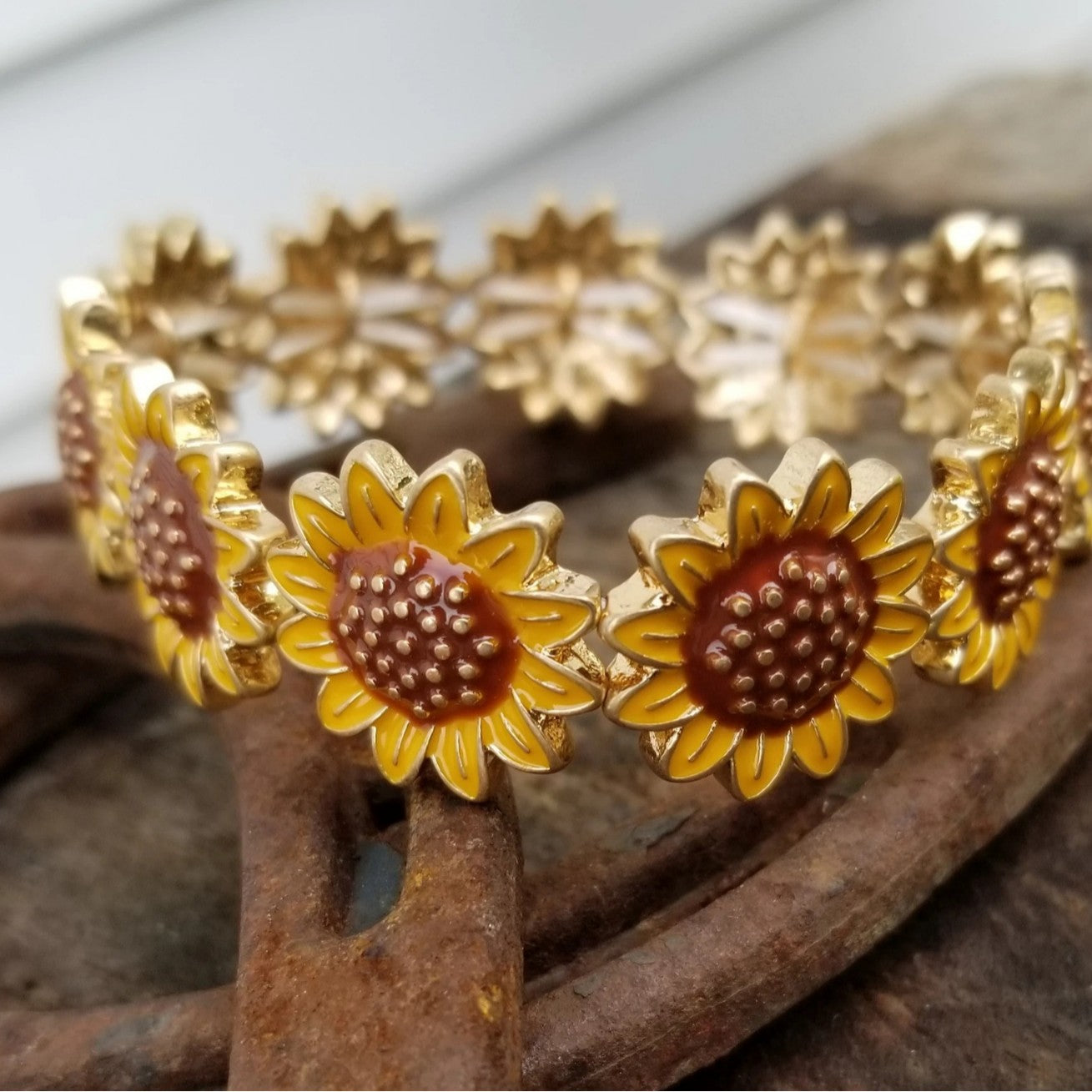 Wholesale Sunflower Design Women' s Adjustable Elastic Alloy Bracelet,  Flower Jewelry Accessory Gift