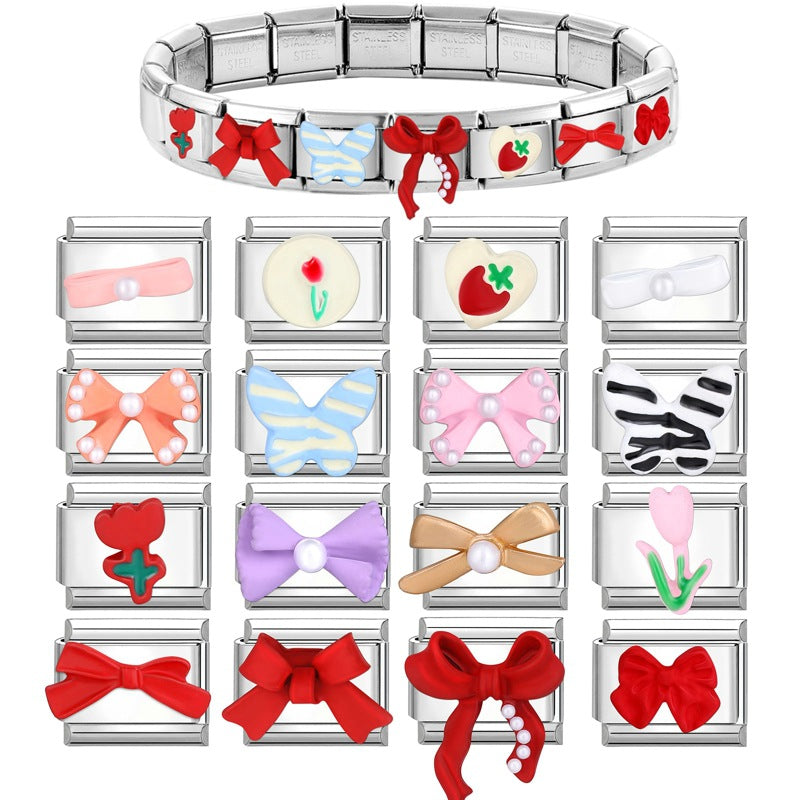 Wholesale Italian Charm Bracelet 9mm DIY Splicing Bow Stainless Steel Composable Bracelet