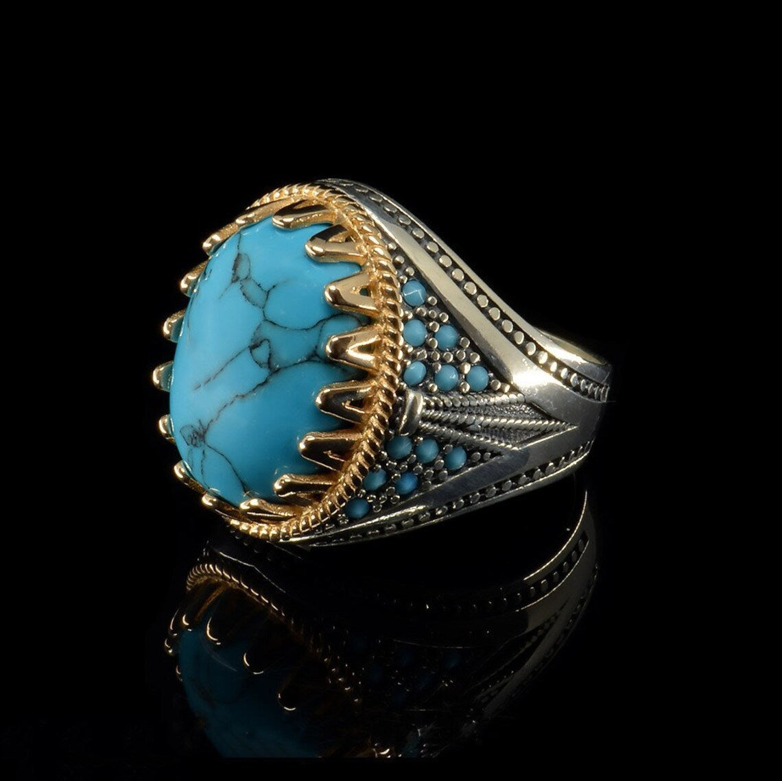Wholesale Electroplated Two-Color Inlaid  Turquoise Ring