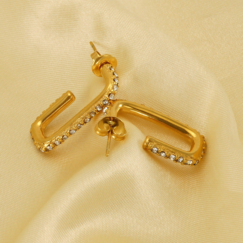 Wholesale gold-plated zircon titanium steel earrings