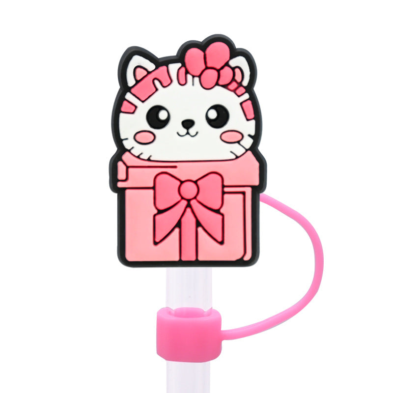 Wholesale Random 100pcs Cat Series 8/10mm PVC Soft Straw Tube Cap