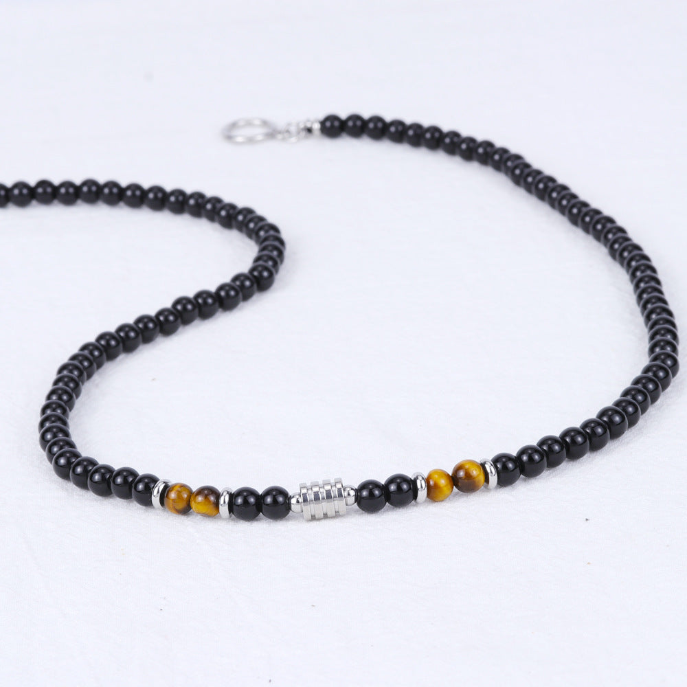 Wholesale titanium steel men' s tiger eye stone necklace