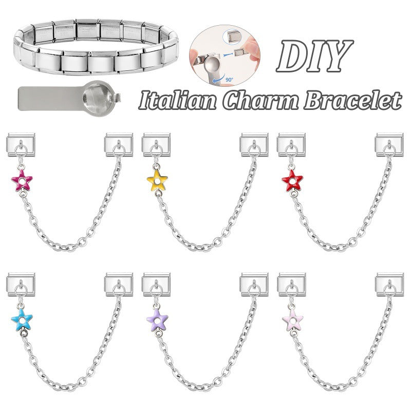 Wholesale 2PCS 9mm Italian Charm Starter Bracelets DIY Double Hanger flower Stainless Steel Composable Bracelet