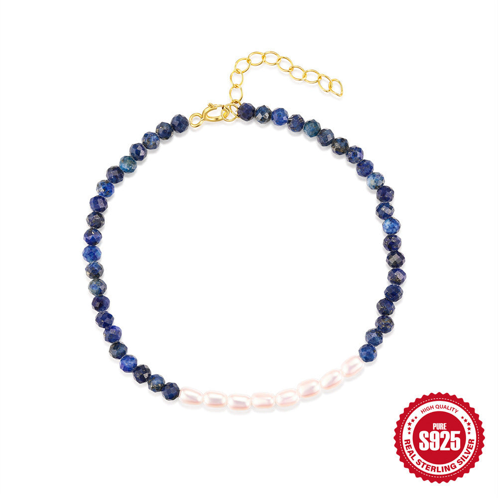 Wholesale S925 sterling silver pearl lapis lazuli niche vintage bracelet