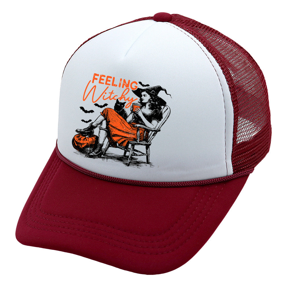 Wholesale Trucker Hat Halloween Pumpkin Witch Baseball Cap Printed Mesh Cap ACC-HT-HaiPu014