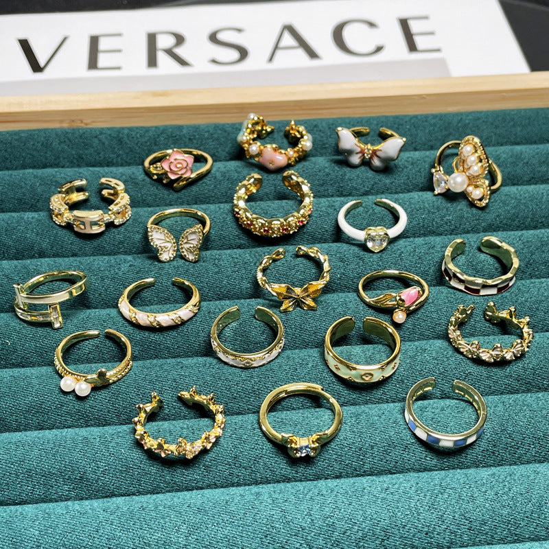 Wholesale Light Luxury Enamel Dropping Glaze Butterfly Flower Ring