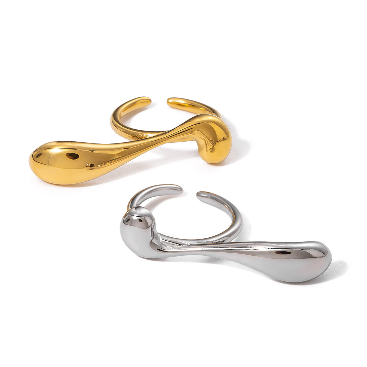 Wholesale  luxury  does not fade 18k gold stainless steel water drop irregular curve opening ring