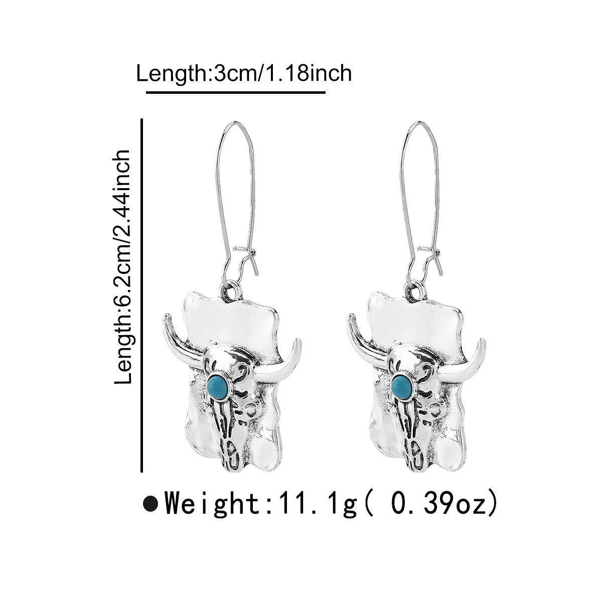 Wholesale 10pcs/pack  retro creative bohemian style cow head personality geometric turquoise earrings for women