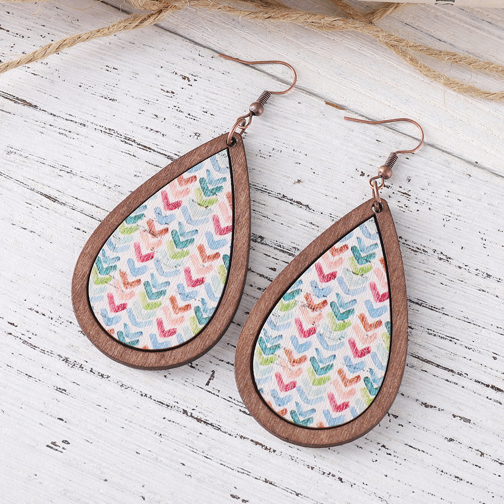 Wholesale  Color Flower Arrow Painted Water Drop Pendant Earrings