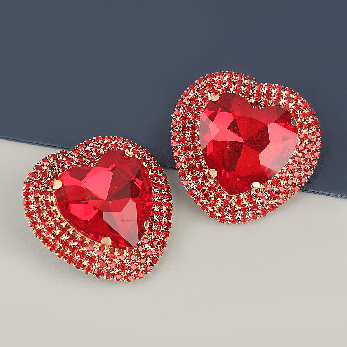 Wholesale diamond heart shaped glass diamond alloy earrings ACC-ES-JL014