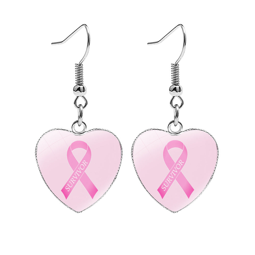 Wholesale Breast Care Ear Hook Heart-Shaped Earrings