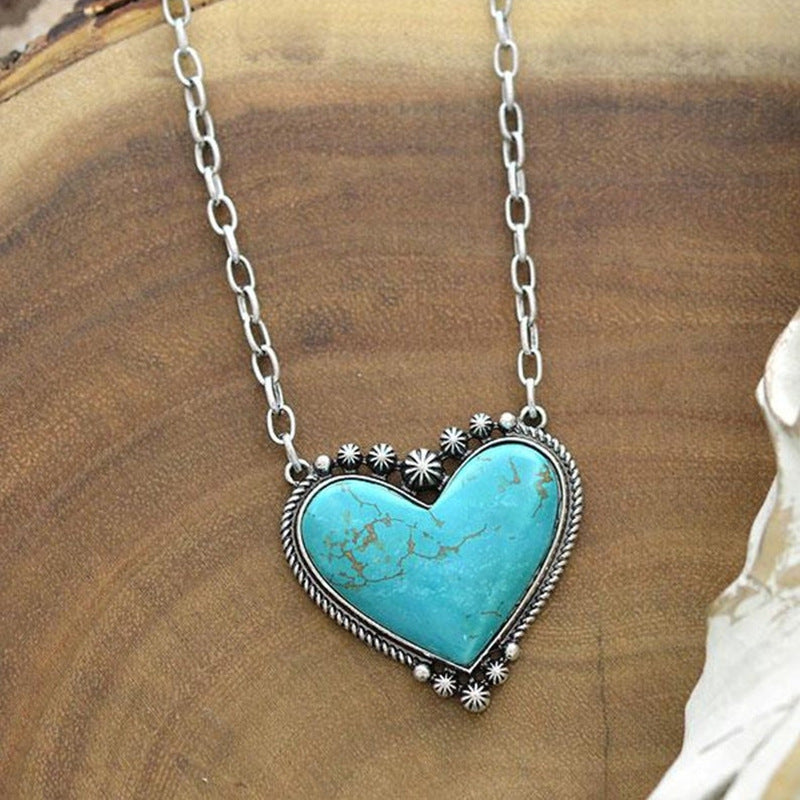 Wholesale Retro Turquoise Pendant Necklace Bohemian Fashion Jewelry Accessory Gift