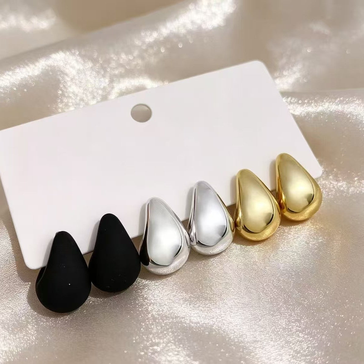 Wholesale European and American Cross-Border Hot-Selling Multi-Color Niche Mini Comma Drop Earrings 3-Piece Set Simple Ins Women' s Earrings Set