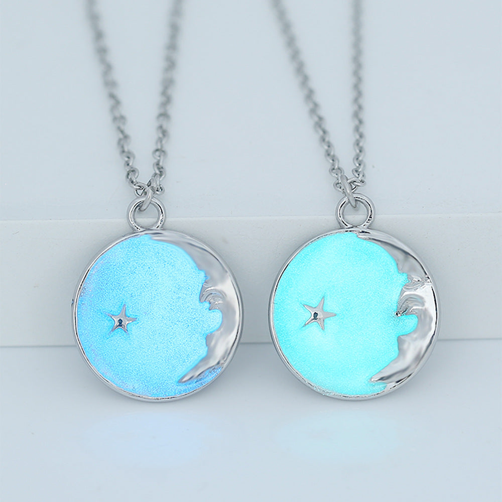 Wholesale Stainless steel  classic star moon oil drop luminous pendant necklace