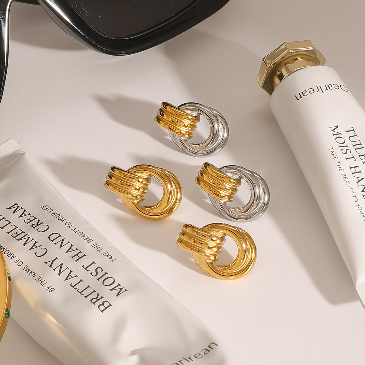 Wholesale  18k gold stainless steel gold and silver color matching earrings