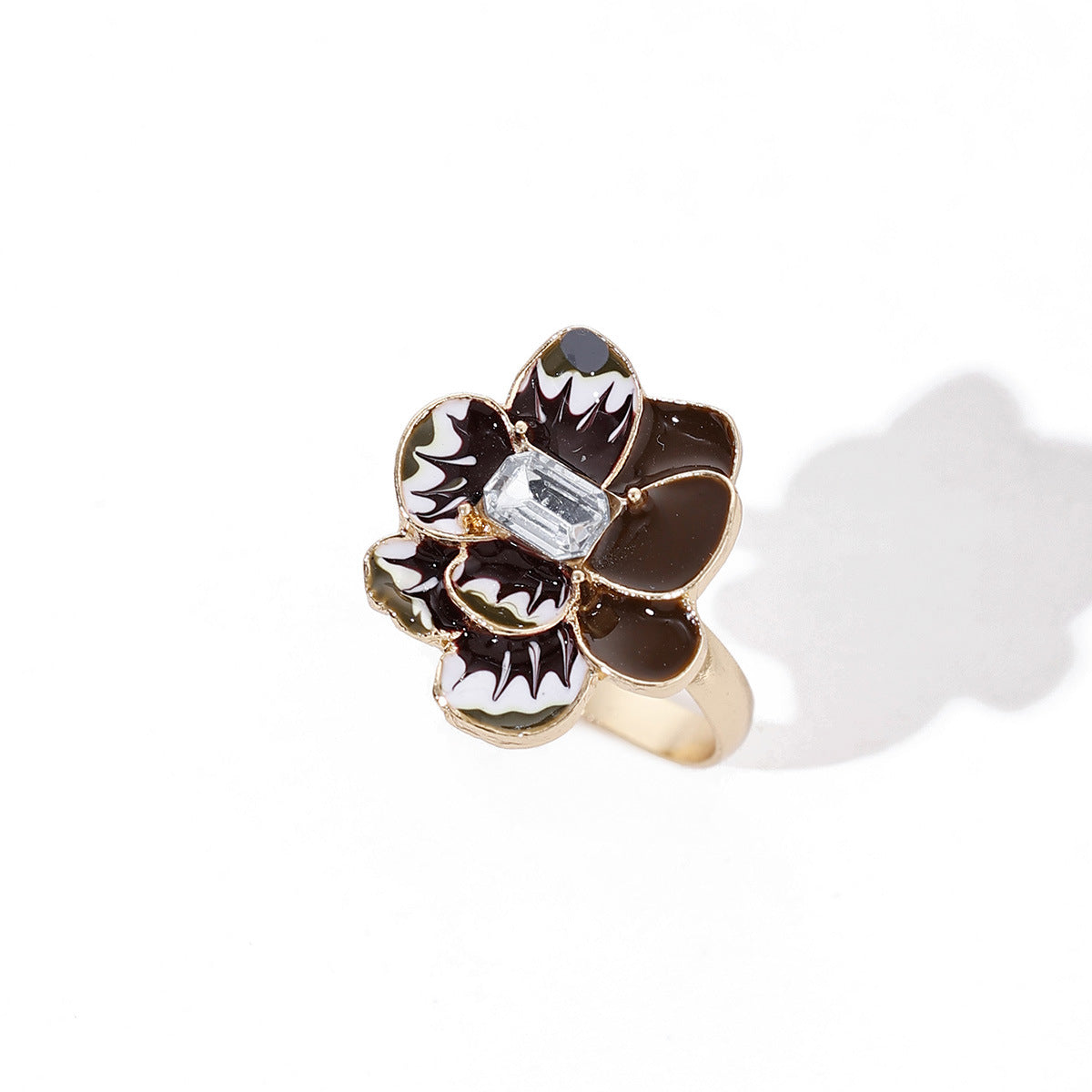 Wholesale Dripping Oil Flower Adjustable Ring Zinc Alloy Women' s Fashion Jewelry Gift Boutique