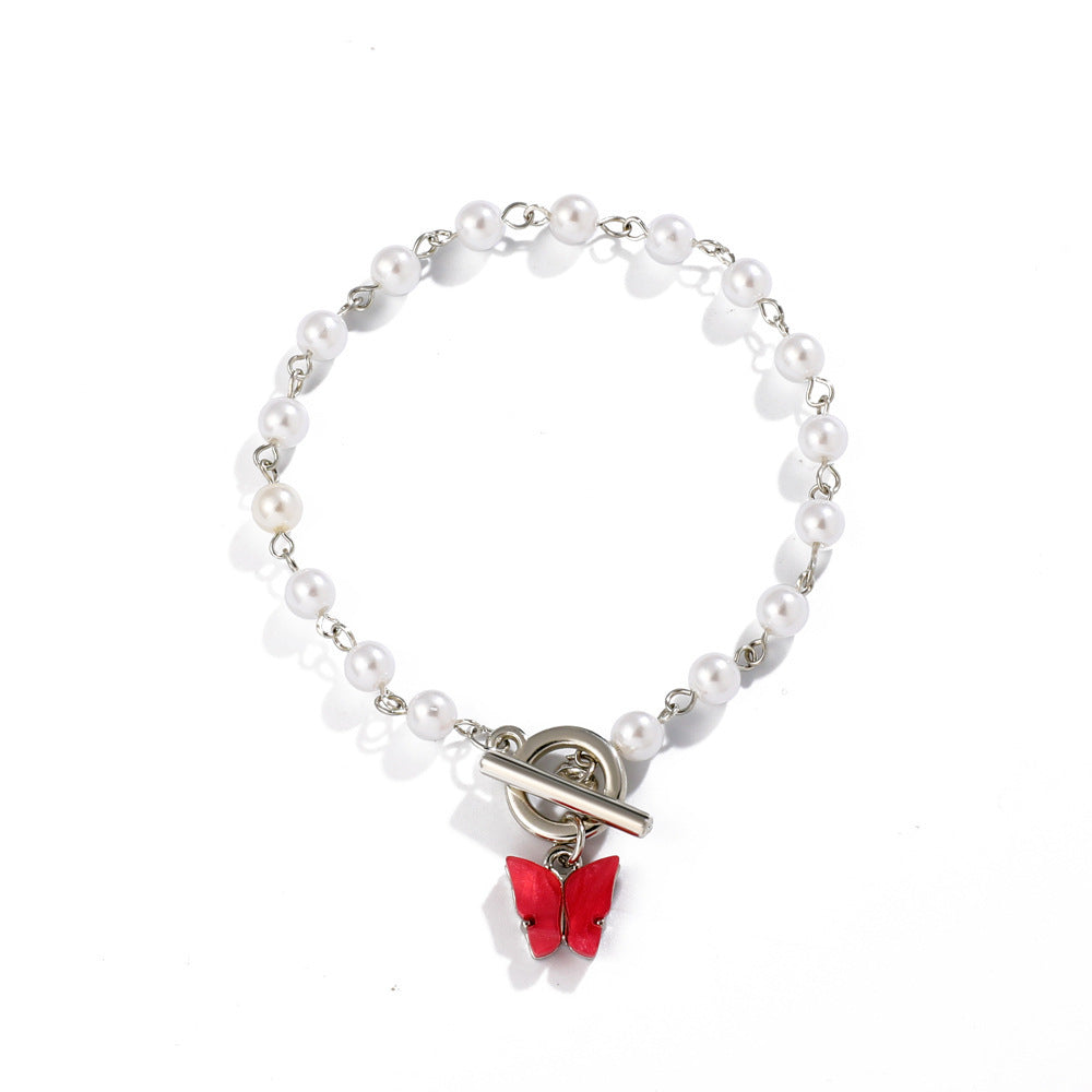 Wholesale OT Buckle Soft Clay Pearl Butterfly Love Bracelet ACC-BT-QW001