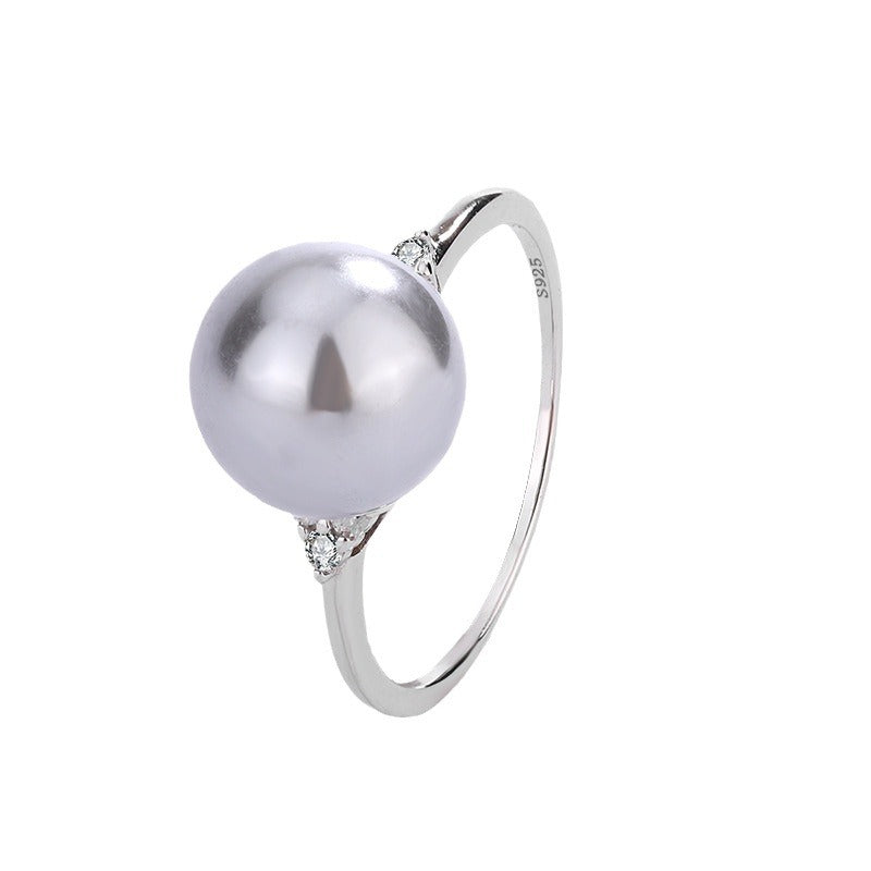 Wholesale  Silver Grey White Pearl Ring S925 Sterling Silver Ring