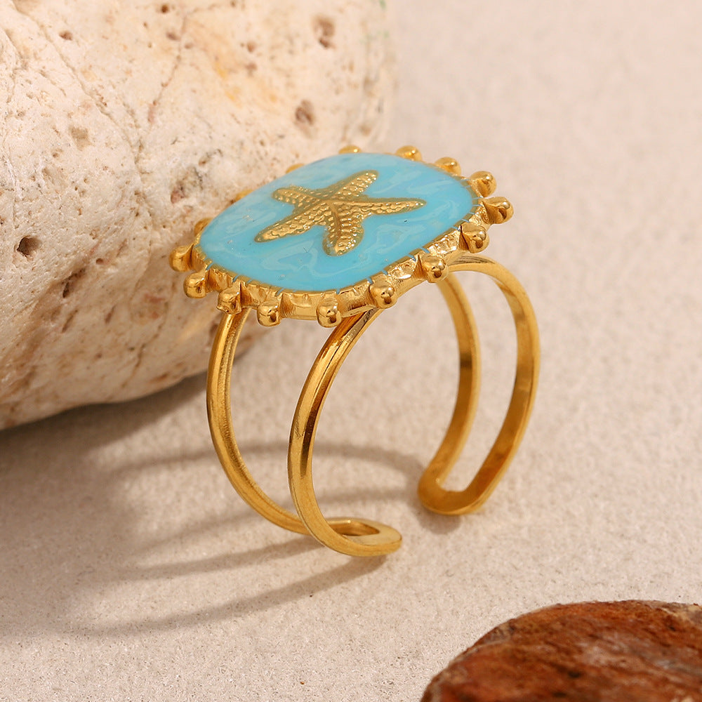 Wholesale 18K Gold Plated Stainless Steel Starfish Oval Ring Fashion Jewelry Gift Boutique Resale