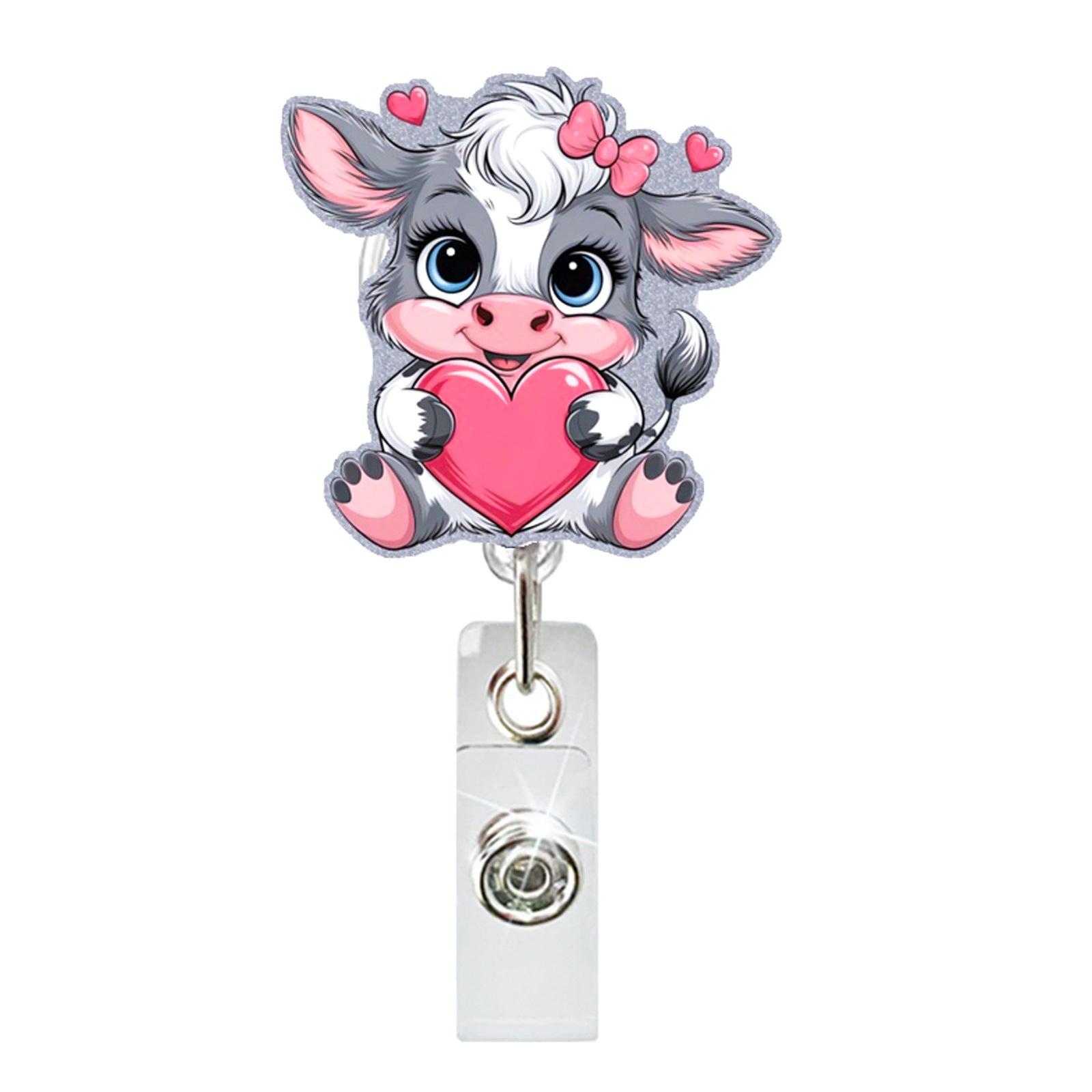 Wholesale Valentine' s Day Acrylic Heart-Shaped Cow  Badge Reels