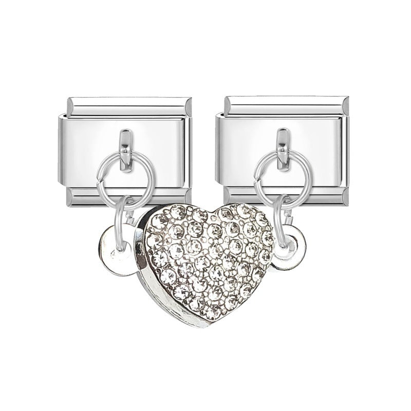 Wholesale Italian Charm Bracelet 9mm DIY Splicing Double Charm DIY Ring Stainless Steel Composable Bracelet