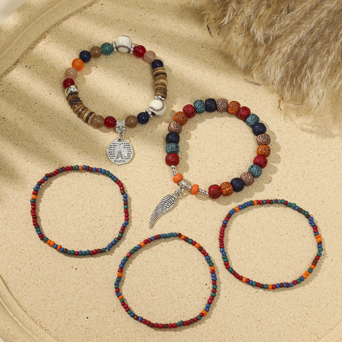 Wholesale Ethnic Style Stretch Bracelet Wing Pendant Stacking Bracelet ACC-BT-XLH007