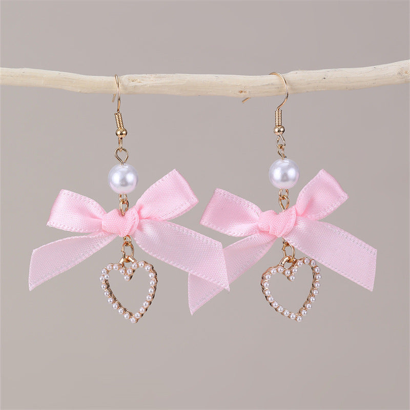 Wholesale  lace bow long love pendant earrings