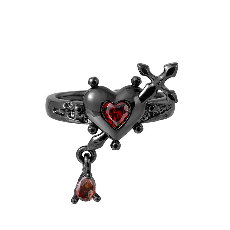 Wholesale  Cross Piercing Red Heart Open Ring