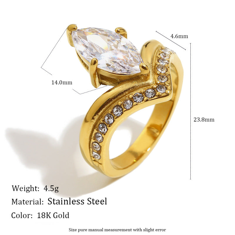 Wholesale Teardrop Marquise Ring,  Stainless Steel Gold Plated Fashion Accessory for Boutique Resale