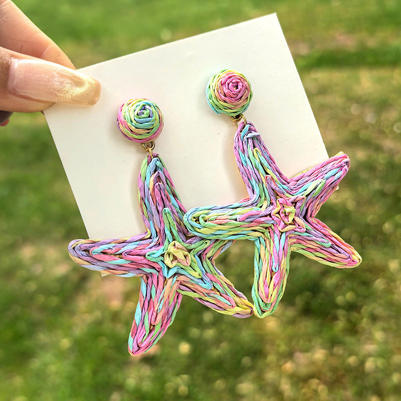Wholesale  Grass Woven Starfish Pendant Earrings