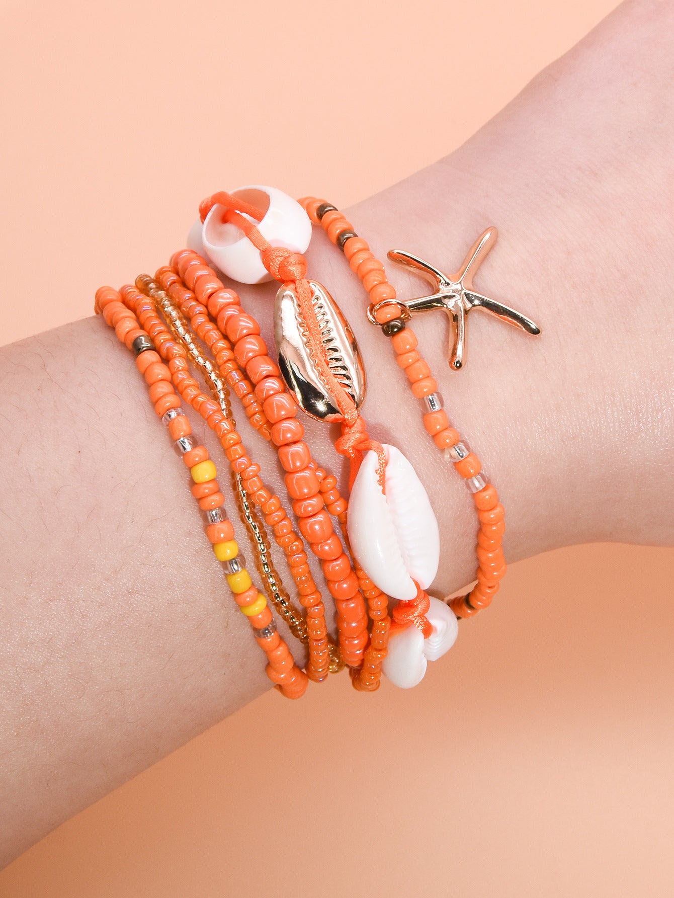 Wholesale Bohemian Beach Style Bracelet Set Summer Dopamine Starfish Rice Beads Shell Bracelet Six-piece Set ACC-BT-Yeb003