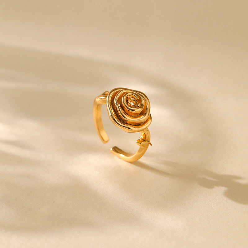 Wholesale  Rose Ring Adjustable Copper Plated 18K True Gold Color Retro Elegant Ring