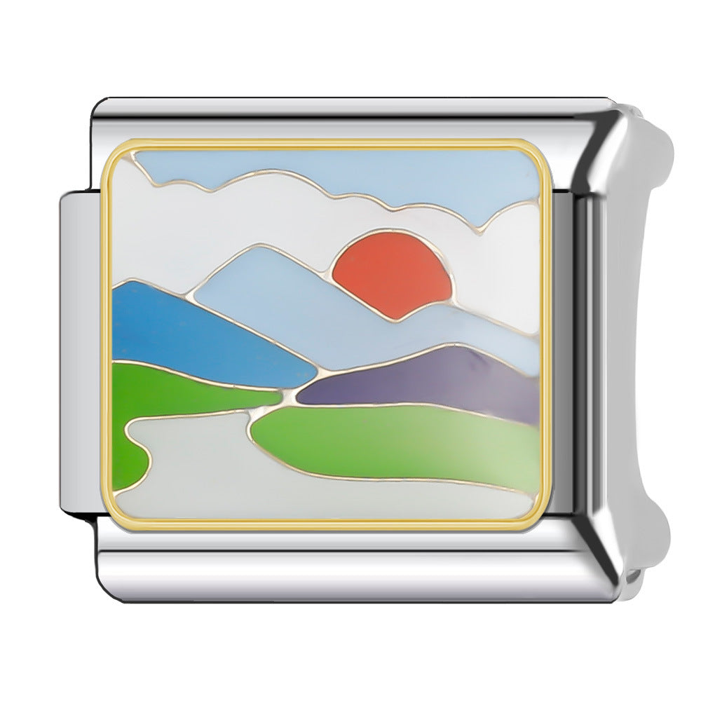 Wholesale Italian Charm Bracelet 9mm DIY Splicing Holiday Scenery Stainless Steel Composable Bracelet